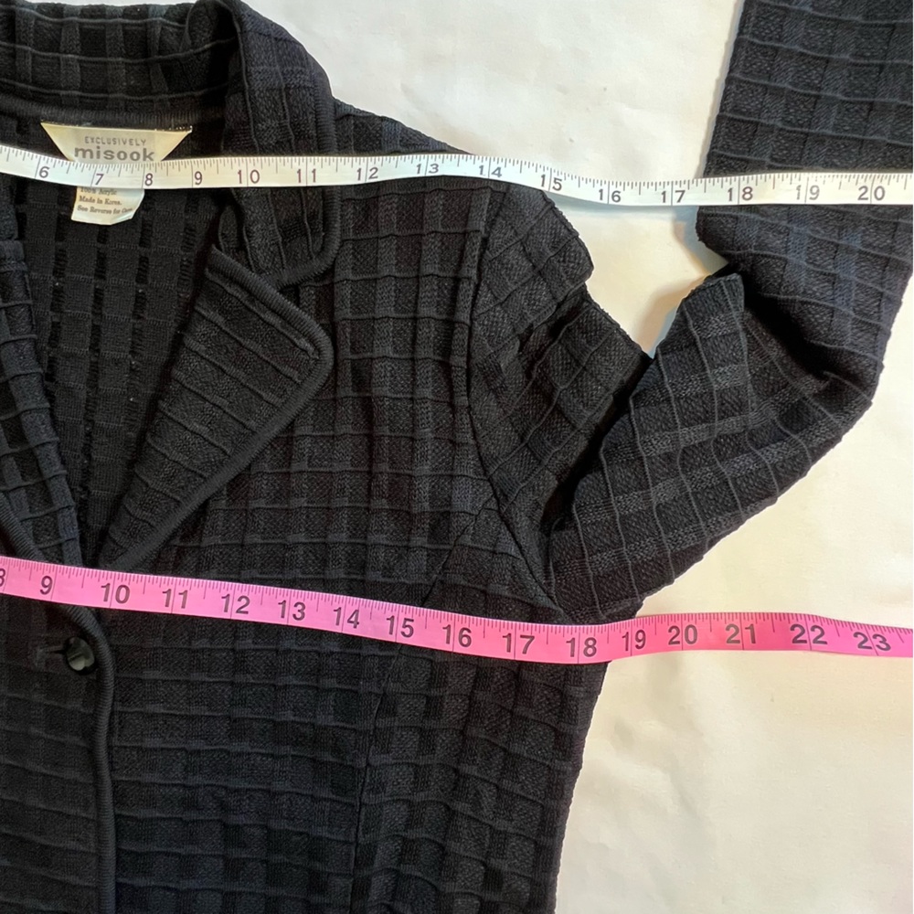 Vintage Exclusively Misook Black Ribbed Cardigan Blazer Jacket Sweater Size XS - Picture 10 of 11